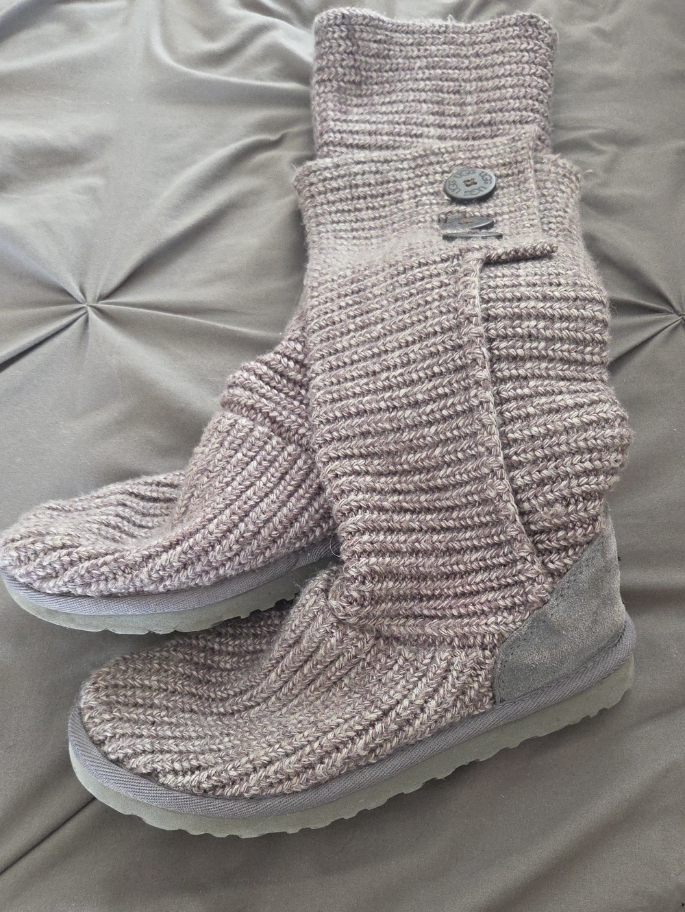 UGG Heathered Knit Slouch Boots in Light Gray
